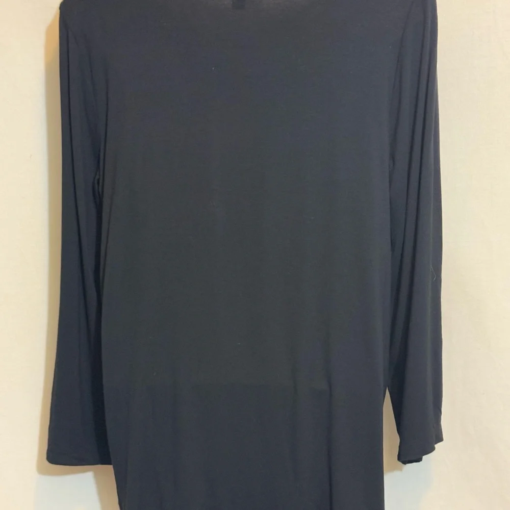 H-161 JM Collection Black Embellished Tie Front Long Sleeve Pullover Blouse‎ - Picture 8 of 14